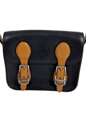 Polo Ralph Lauren Black/Tan Colorblock Leather Mini Satchel Crossbody VGUC